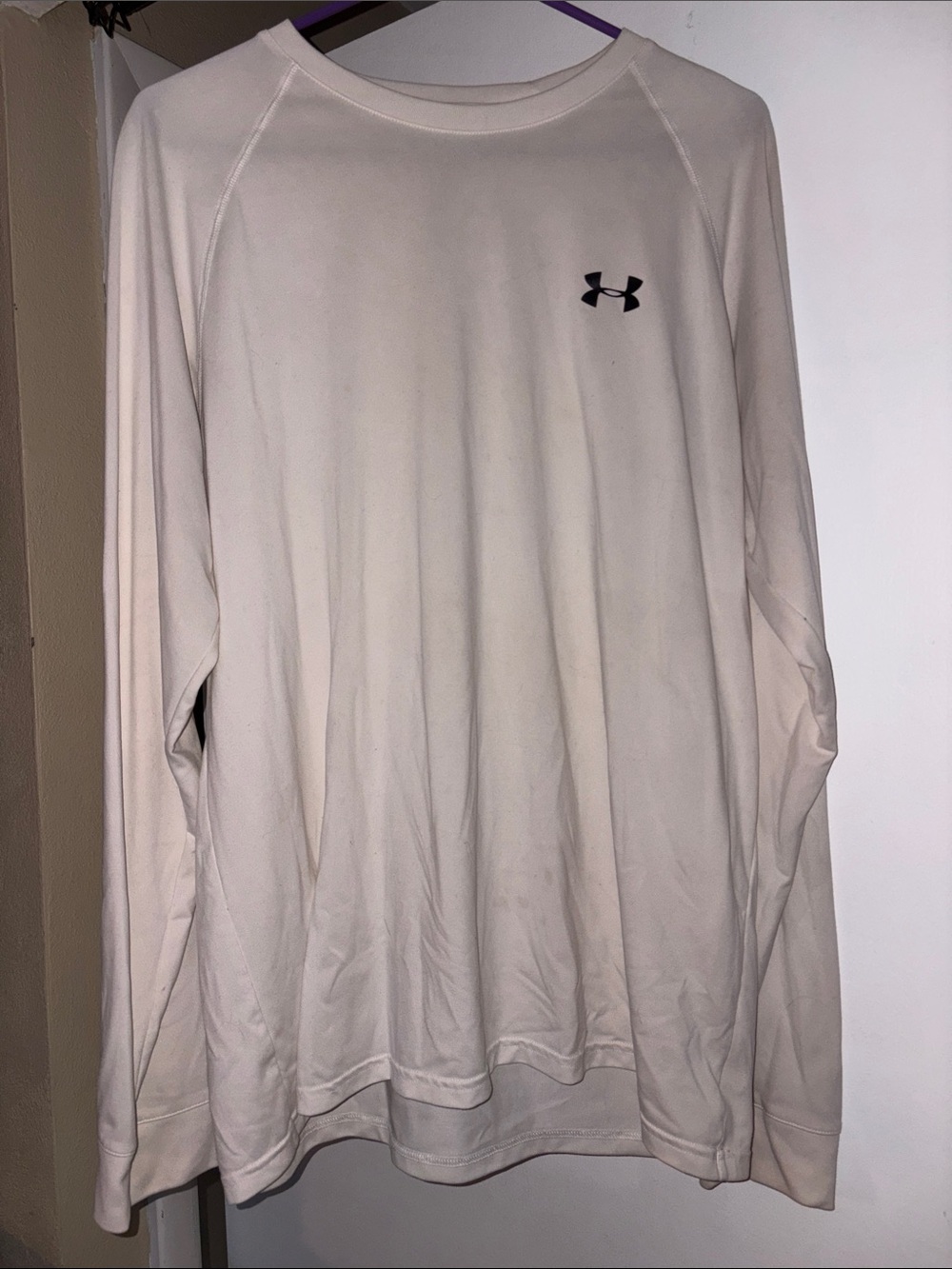 Under Armour Long Sleeve Performance Tee in Off-White with Black Logo